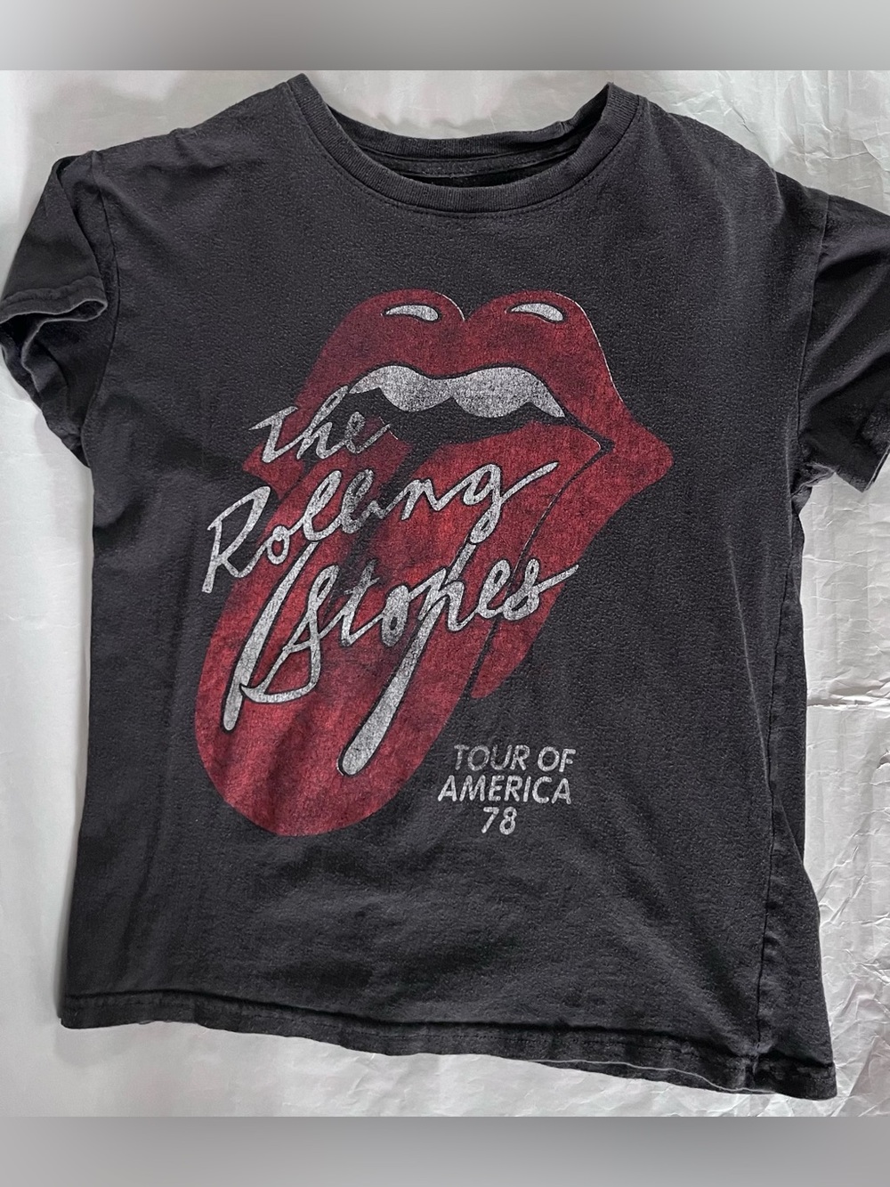 The Rolling Stones Graphic Tee Gray w Red Logo Tour of America 78 XS